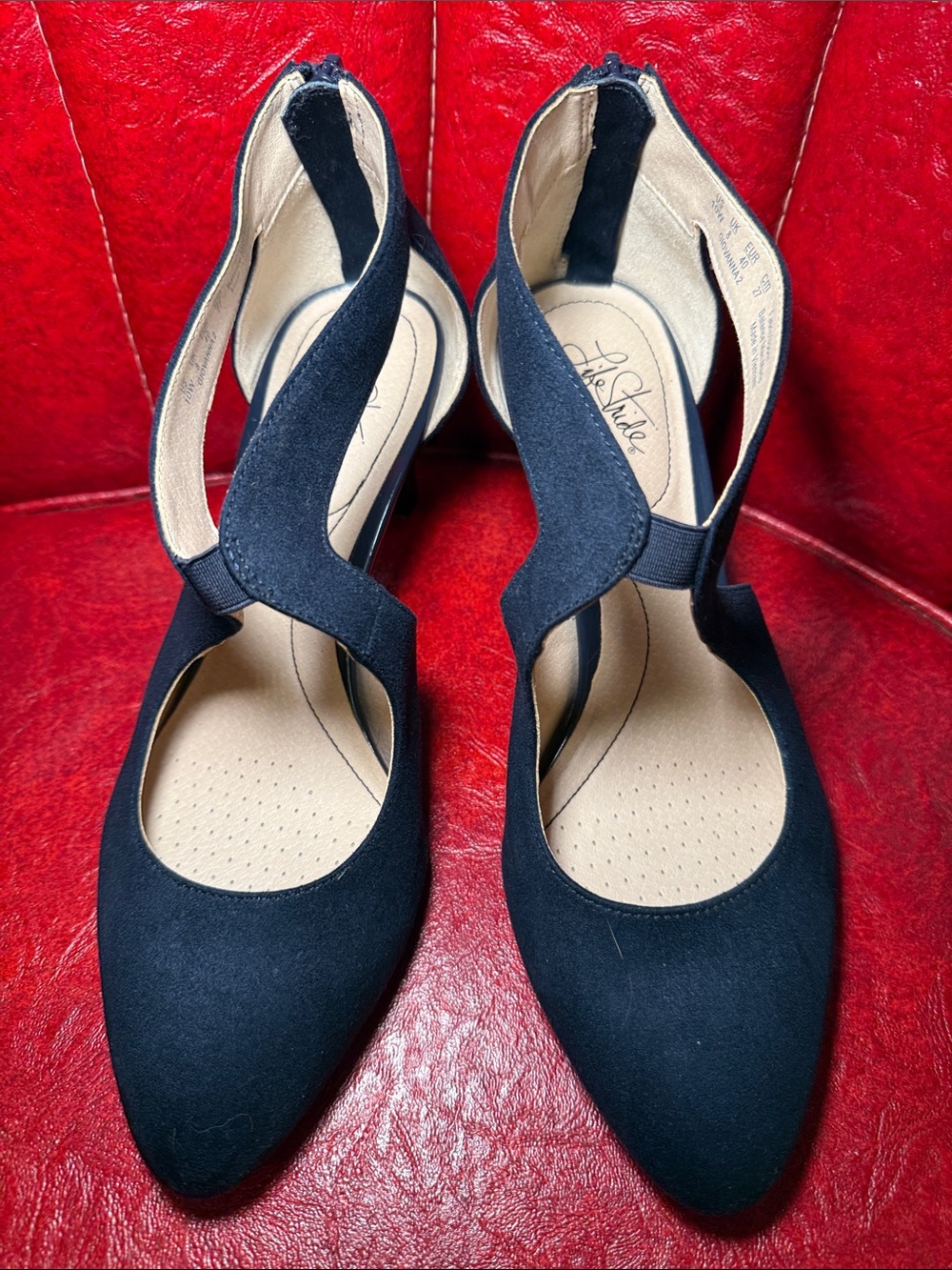 LifeStride Navy Suede T-Strap Pumps 10W Wide Comfort Heels